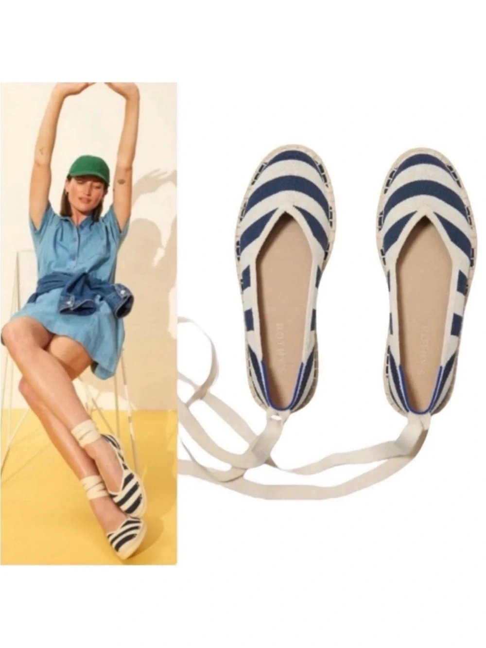 Rothy’s  Navy Stripe Ankle-Tie Espadrilles - Women